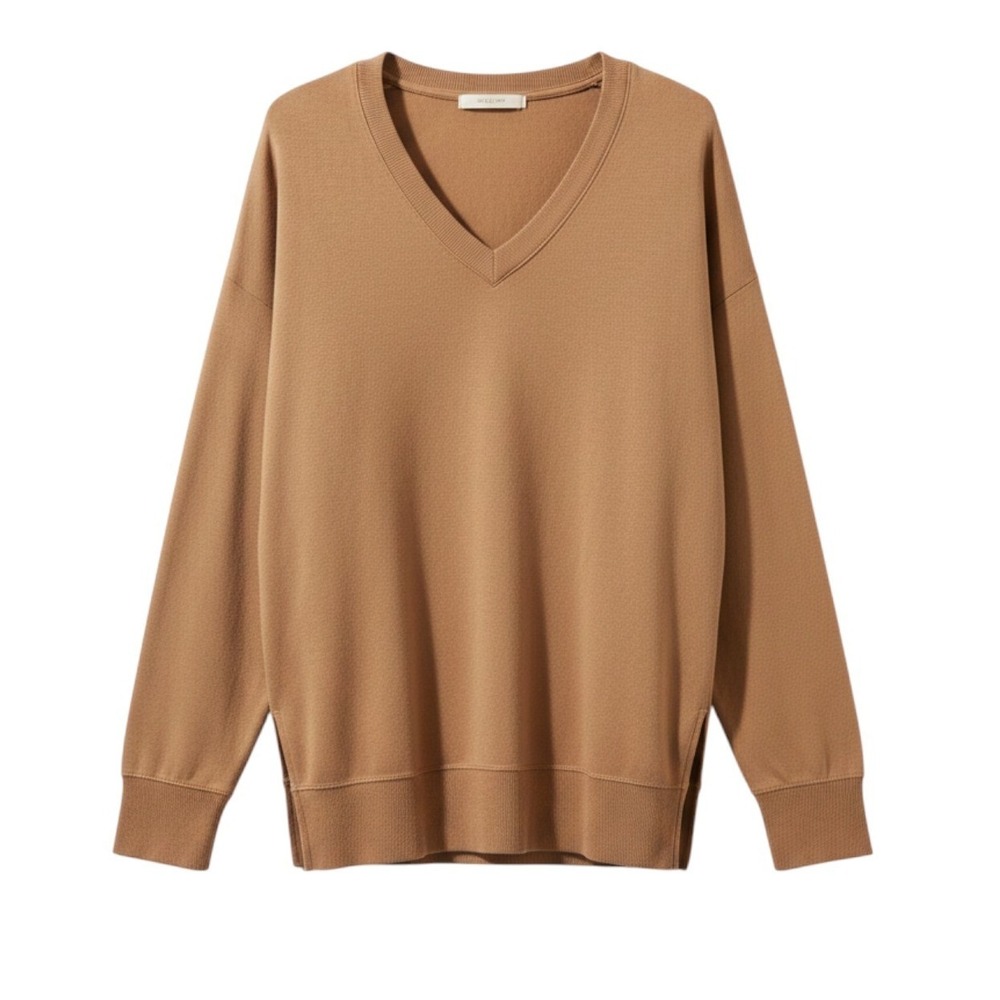 Workshop Sweater Modal V-Neck Oversized Tan Minimalist Casual Large Super Soft